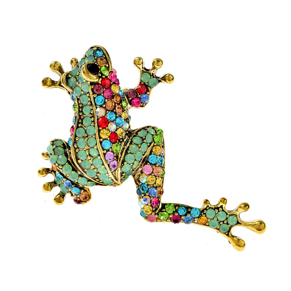 Exquisite Colorful Rhinestone Frog Brooches For Women Men Fashion Cute Frog Animal Brooch Pins Charms Office Party Jewelry Gifts