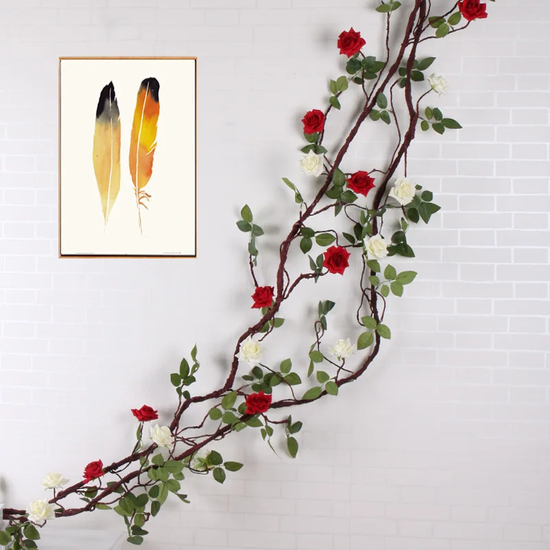 

Silk flower vine tree wall transformation dead vine flower wall indoor fake rose flower strip wedding home party decoration