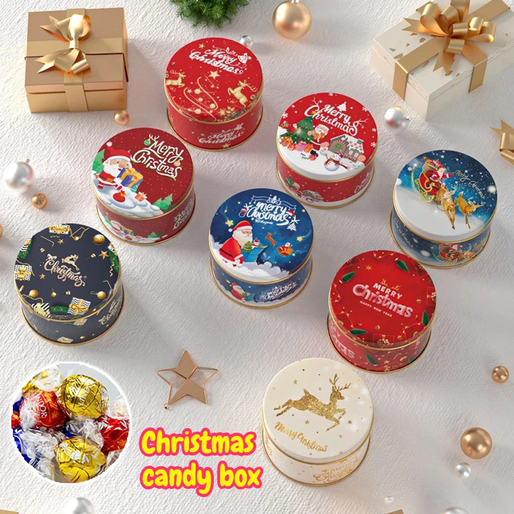 

Merry Christmas Candy Tins Decor Round Tinplate Boxes Kids New Year Gift Xmas Party Supplies Navidad Christmas Decorations 2024