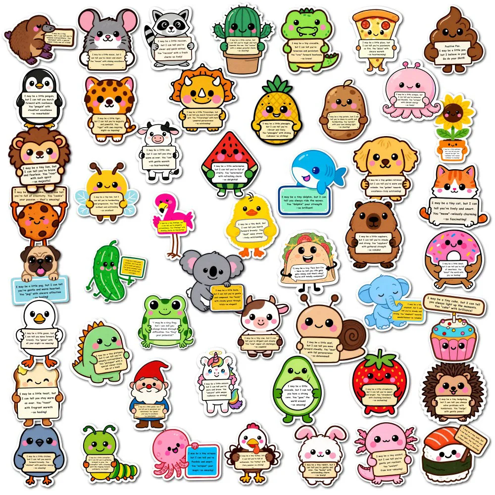 Cute Animal Positive Quote Stickers Waterproof Vinyl Decals for Laptop Water Bottle Scrapbook DIY Decor