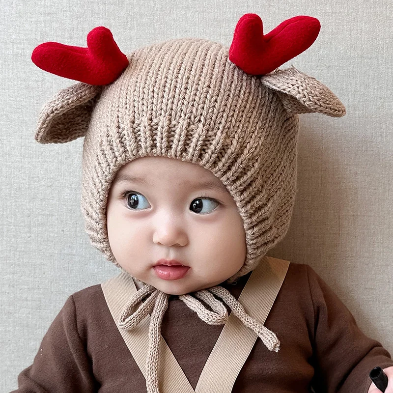 

Baby Christmas Knitted Woolen Hat Autumn and Winter Children's Cute Animals Ear Protection Warm Hat Kids Pullover Hat