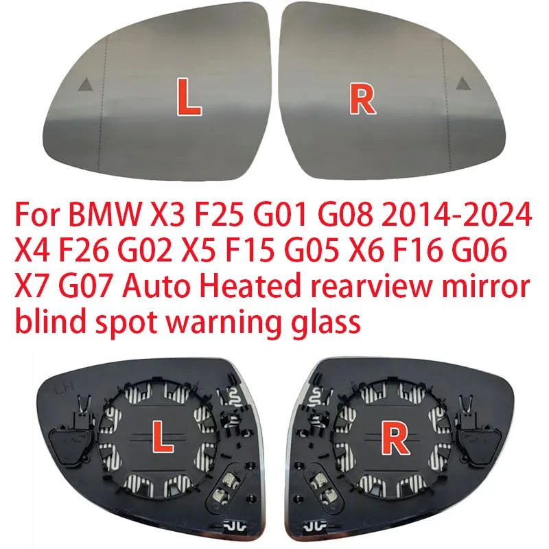 

For BMW X3 F25 G01 G08 2014-2024 X4 F26 G02 X5 F15 G05 X6 F16 G06 X7 G07 Auto Heated rearview mirror blind spot warning glass