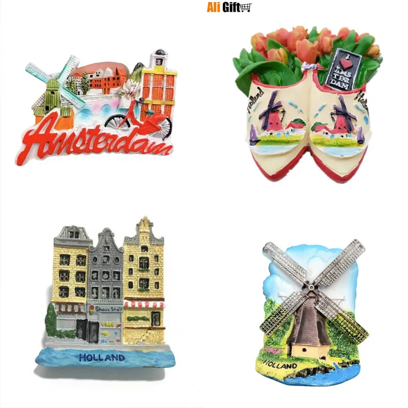 World Tourism Amsterdam Netherlands Tulip Windmill Resin 3D Refrigerator Magnets Sticker Travel Souvenir Gifts Home Decoration