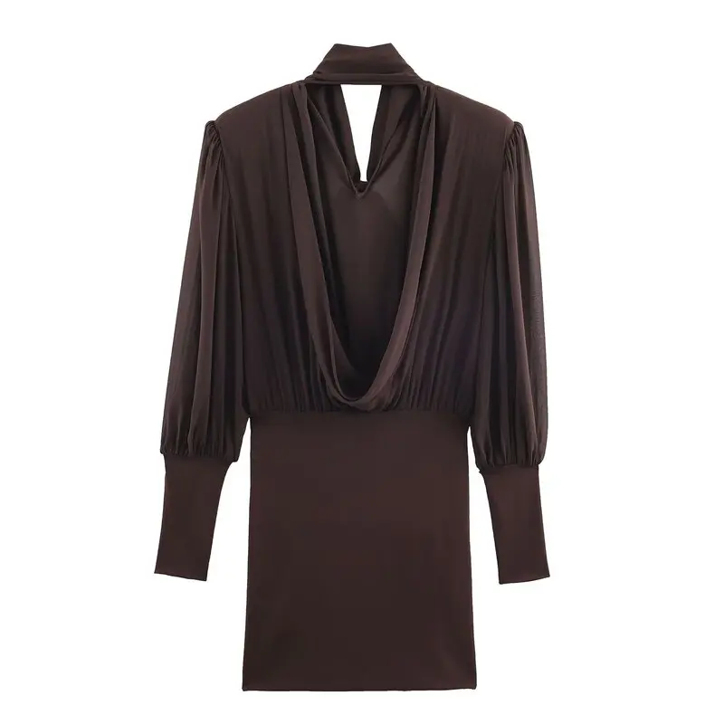 Winter 2025 Women's Design Long Sve Stand Collar Patchwork ort Dr Ci Commute Sle Other Material 00% Fabric Crt