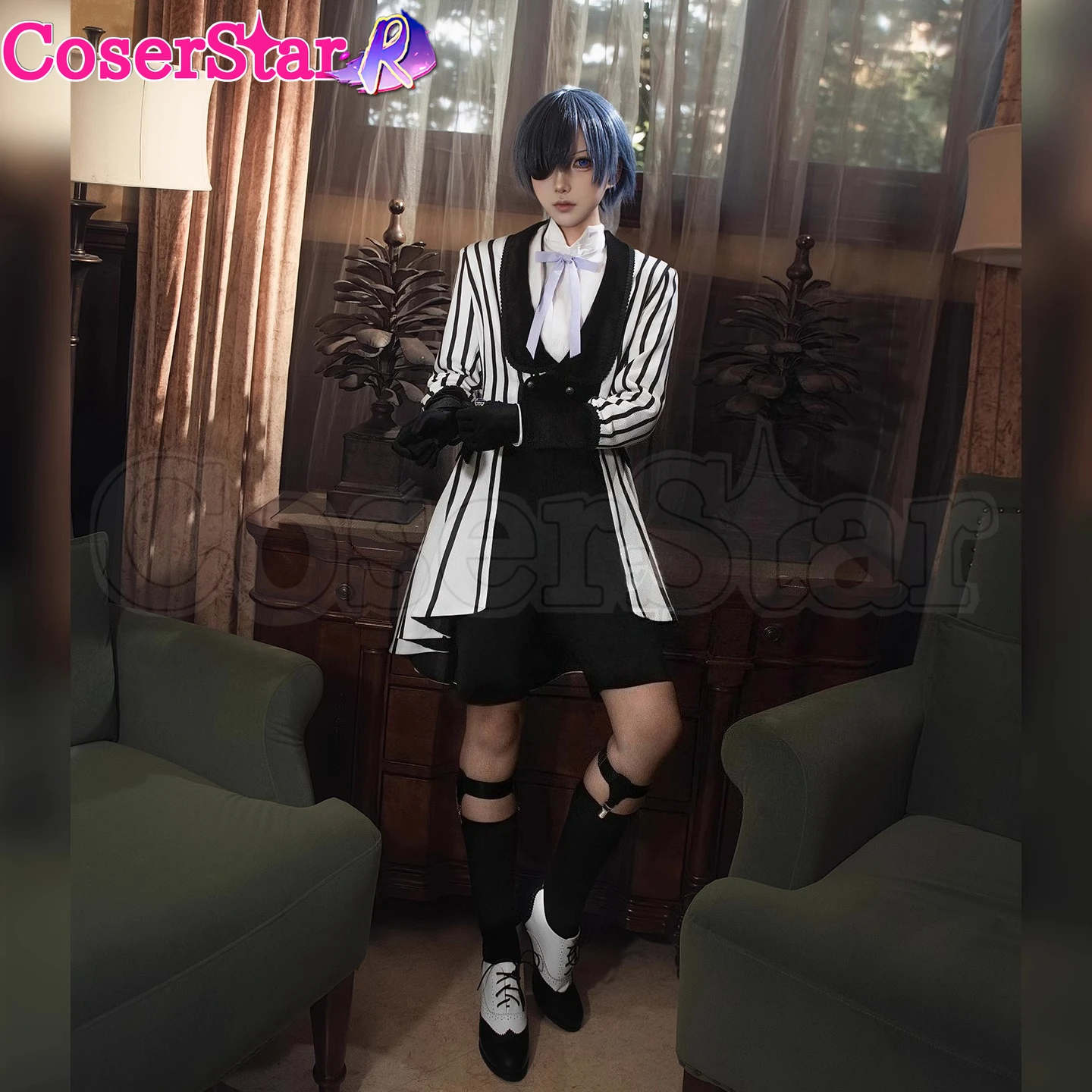 

CoserStar-R Anime Black Butler Ciel Phantomhive Bon Cosplay Costume Outfit Carnival Halloween Comic Role Play Uniform Prop
