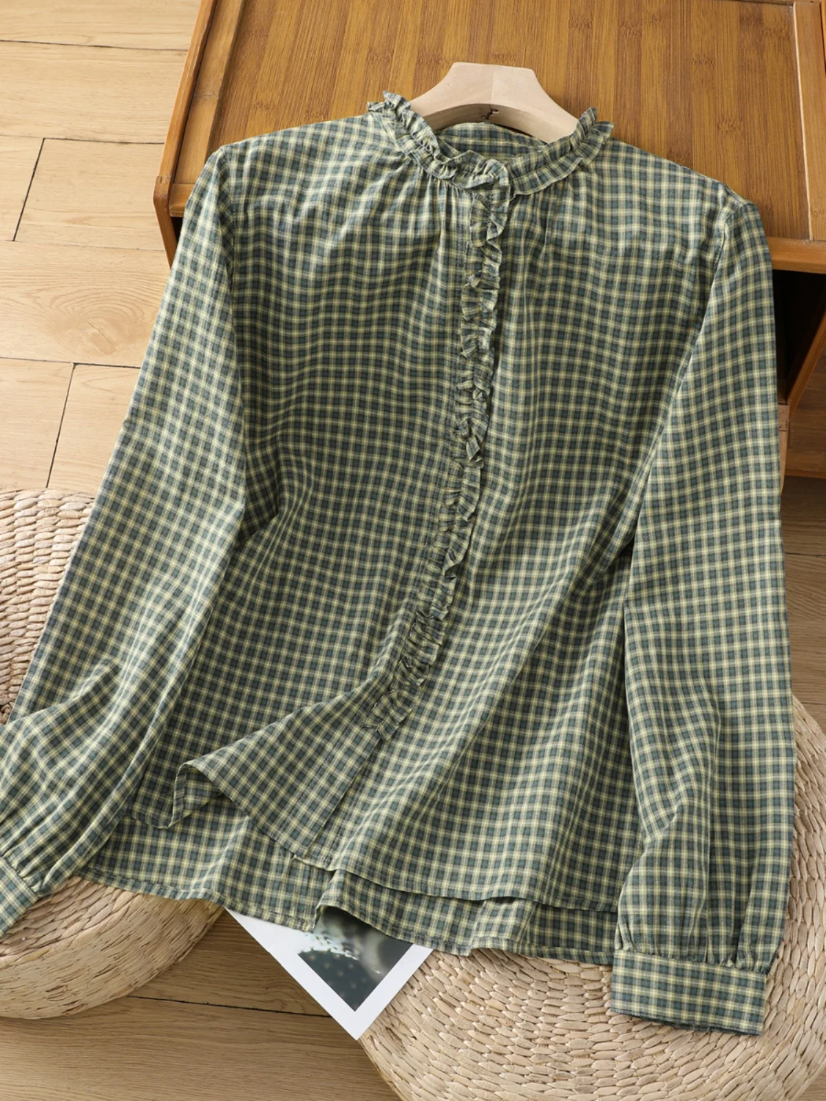 een Plaid Cotone Lino Casual irt Donna Autunno Nuovo Sle Versatile Vestibilità ampia Lunga Sve Button up irt Anti-età