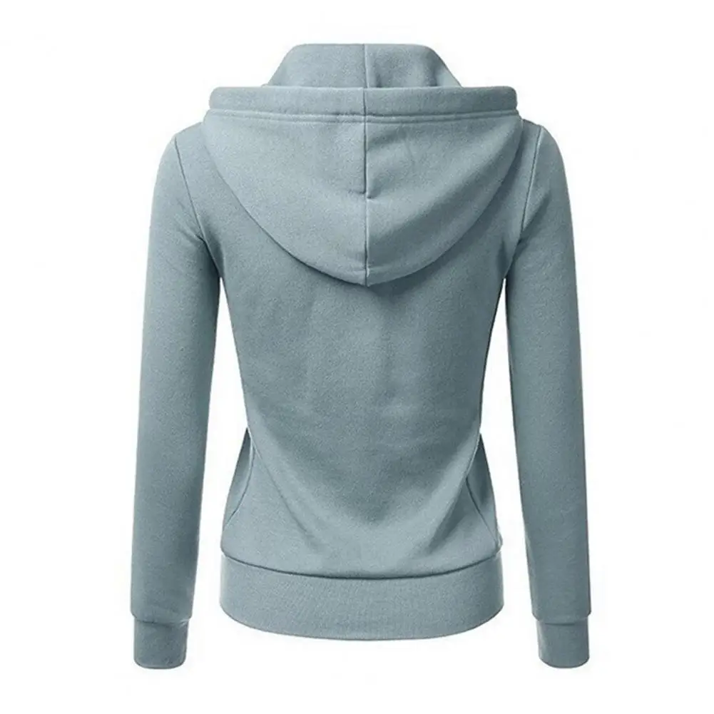 

Sporty Style Coat Stylish Drawstring Hooded Women's Jacket with Zip-up Closure Long Sleeves Elastic Cuffs for Fall Winter