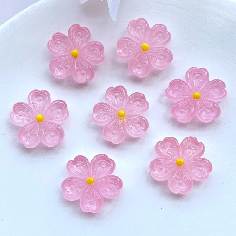 10Pcs New Cute 20mm Resin Mini Cherry Blossoms Flat Back Cabochon Scrapbook Kawaii DIY Embellishments Accessories