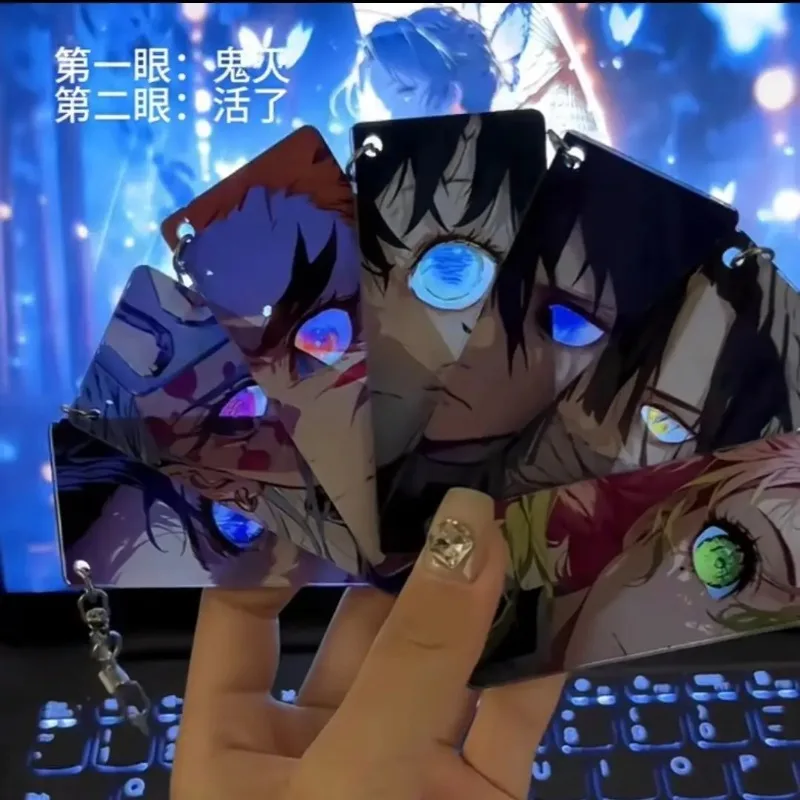 Demon Slayer Keychain Rengoku Kyoujurou Kimetsu No Yaiba Shining Eyes Double Sided Light-Transmitting Pattern Backpack Pendants
