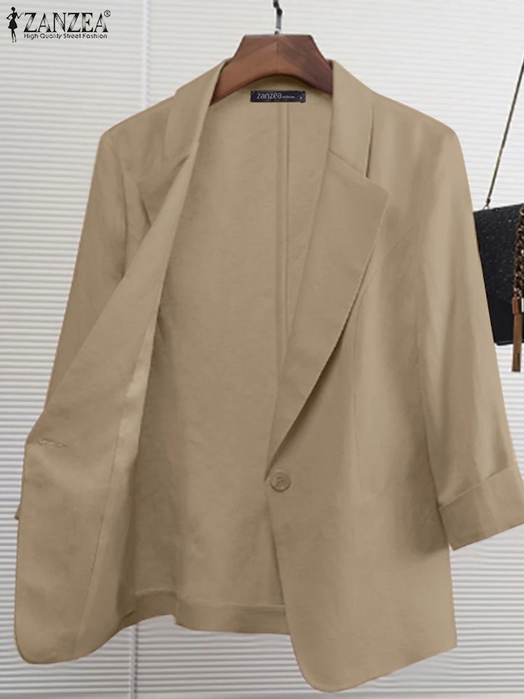 

ZANZEA 2025 Autumn Casual Lightweight Blazer for Women Elegant Notched Lapel 3/4 Sleeve Office Wear Suit Jackets Commuting Tops