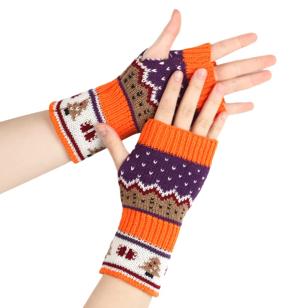 

Осенне-зимние рождественские елки, красочные теплые женские перчатки с половиной пальца, рождественские вязаные теплые перчатки с сенсорным экраном