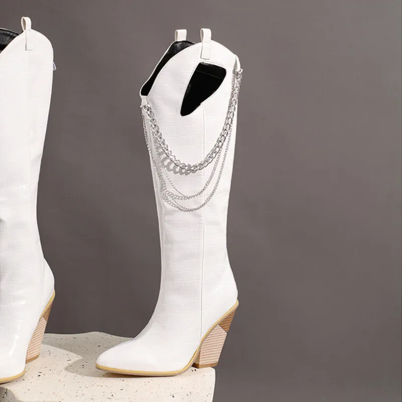 

Размер 48 Приблизительно Размер Осень-зима женские сапоги с острым носком на танкетке сапоги на высоком каблуке Модные сапоги выше колена в стиле панк