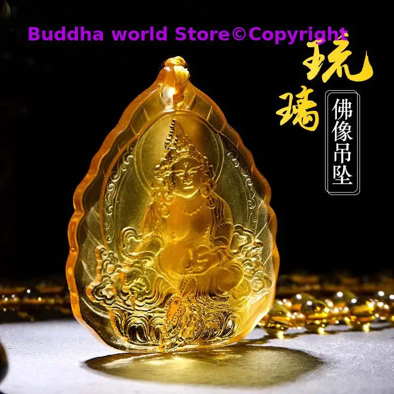 pocket travel efficacious Mascot Auspicious Yellow Jambhala God of wealth CAI SHEN Buddha Crystal Pendant Buddhist Amulet