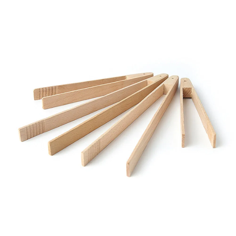 1Pcs Bamboo Toaster Kitchen Tongs Long Heat Resistant Easy Grip Serving Cooking Baking Grilling Toast Bread Barbecue
