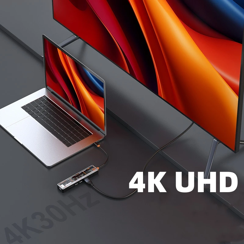 USB C 투명 허브 썬더볼트 3 to 4K HD TF/SD 카드, RJ45 100M 이더넷 PD 충전, 맥북용 USB 3.0/2.0 스플리터 독, 8 인 1