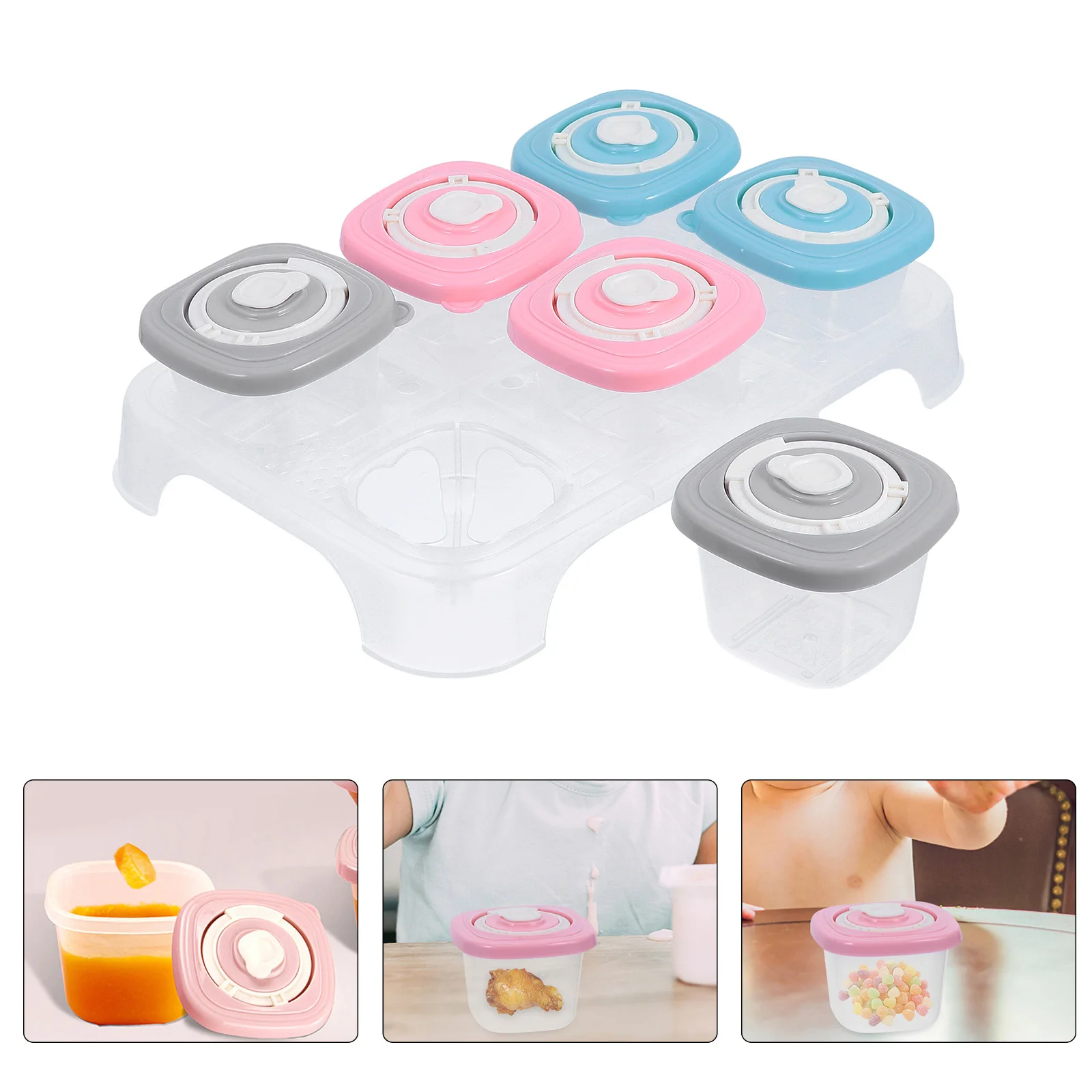 

6pcs Baby Food Storage Box Set With Tray Date Labeling Container For Powder Snacks Colorful Baby Blocks Freezer Food Organizer