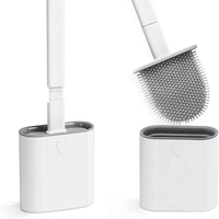 Toilet Brush Bathroom Silicone Toilet Brushes and Holder Sets with No-Slip Long Plastic Handle and Soft Flexible Bristles
