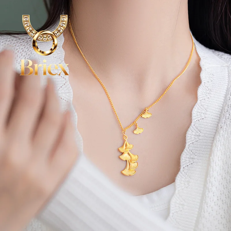 

Briex Jewelry Luxury 24K 9999 Pure Gold real gold Ginkgo Leaf Pendant Collarbone Necklace Women's Necklace