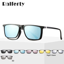 Ralferty 6 In 1 Magnet Sunglasses Men Polarized Clip On Glasses Women Square Prescription Optic Frames 3D Yellow Oculos A2249
