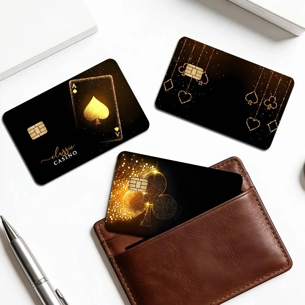 Gambling BOLD P-Poker Pattern 2024 Anime Cartoon Skin Stickers Film Tape Case for Big Credit Debit Card Front Side