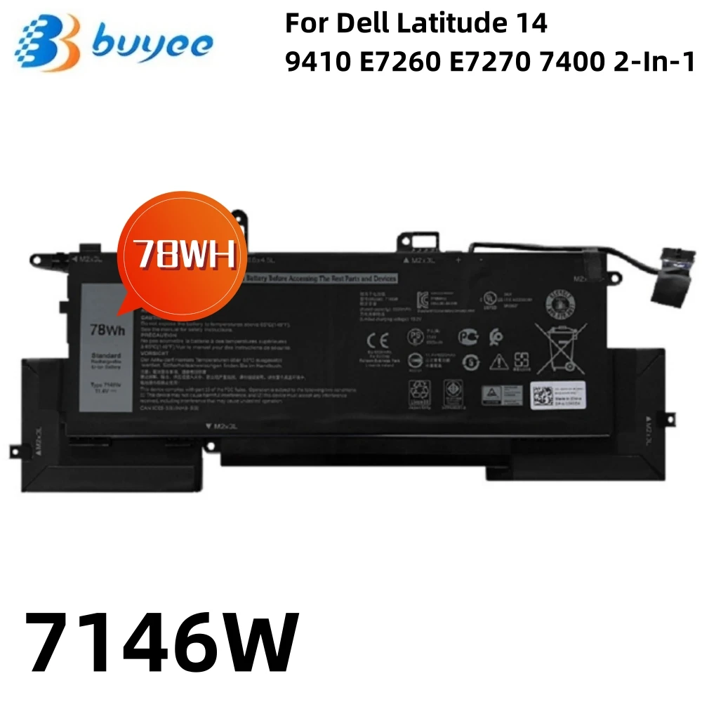 

7146W Original Laptop Battery For Dell Latitude 14 9410 E7260 E7270 7400 2-In-1 Series Notebook NF2MW P110G 0C76H7 78WH 6500MAH