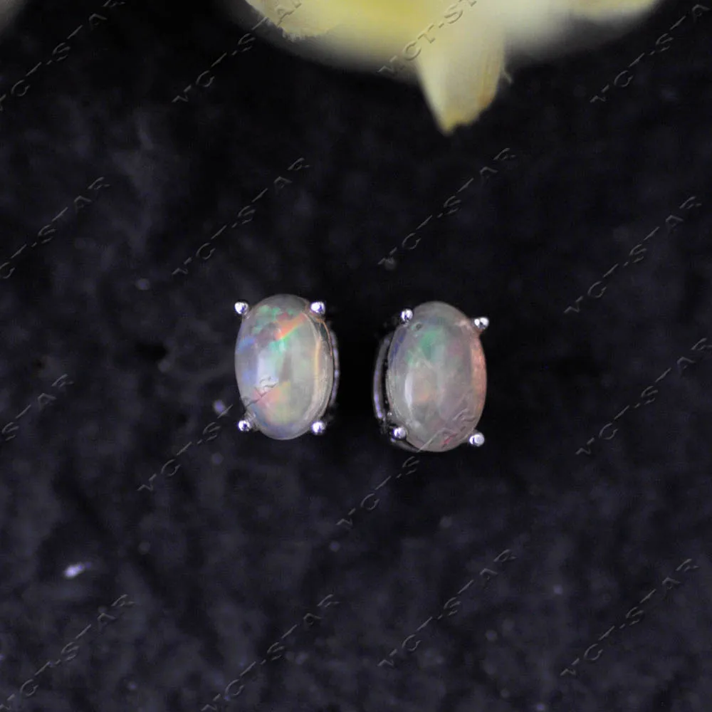 MTC·STAR Wholesale 5pair 6mm A+ Natural Peacock Opal Stone 925silver Stud Earring (Z14240) Earrings