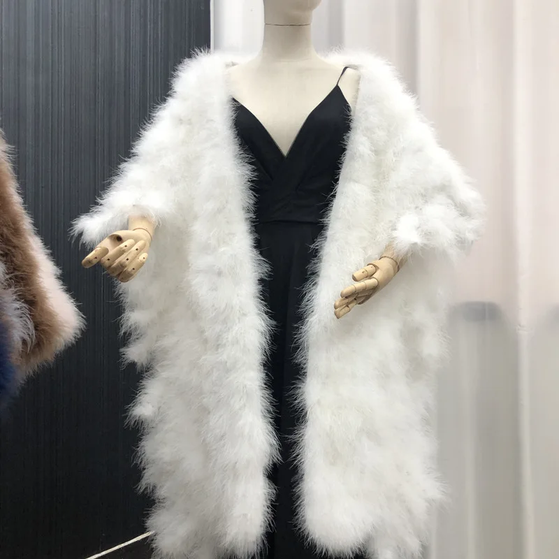 White New Design Real Ostrich Feather Wedding Shawl with Tassel Women Winter Fluffy Wraps Cape Bridal Shrug Party Scarf