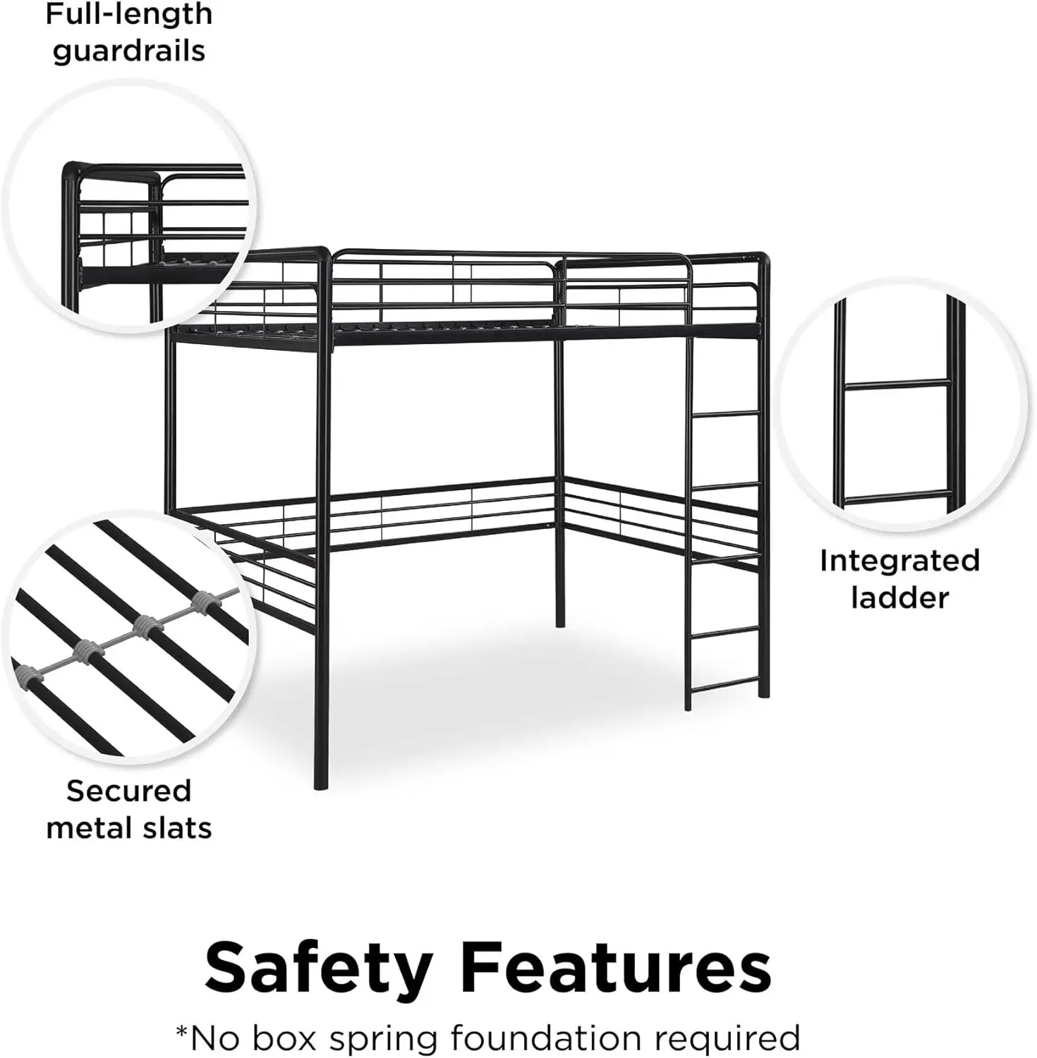 Volledig Metalen Loft Bed Met Ladder Ruimtebesparend Ontwerp, Zwart