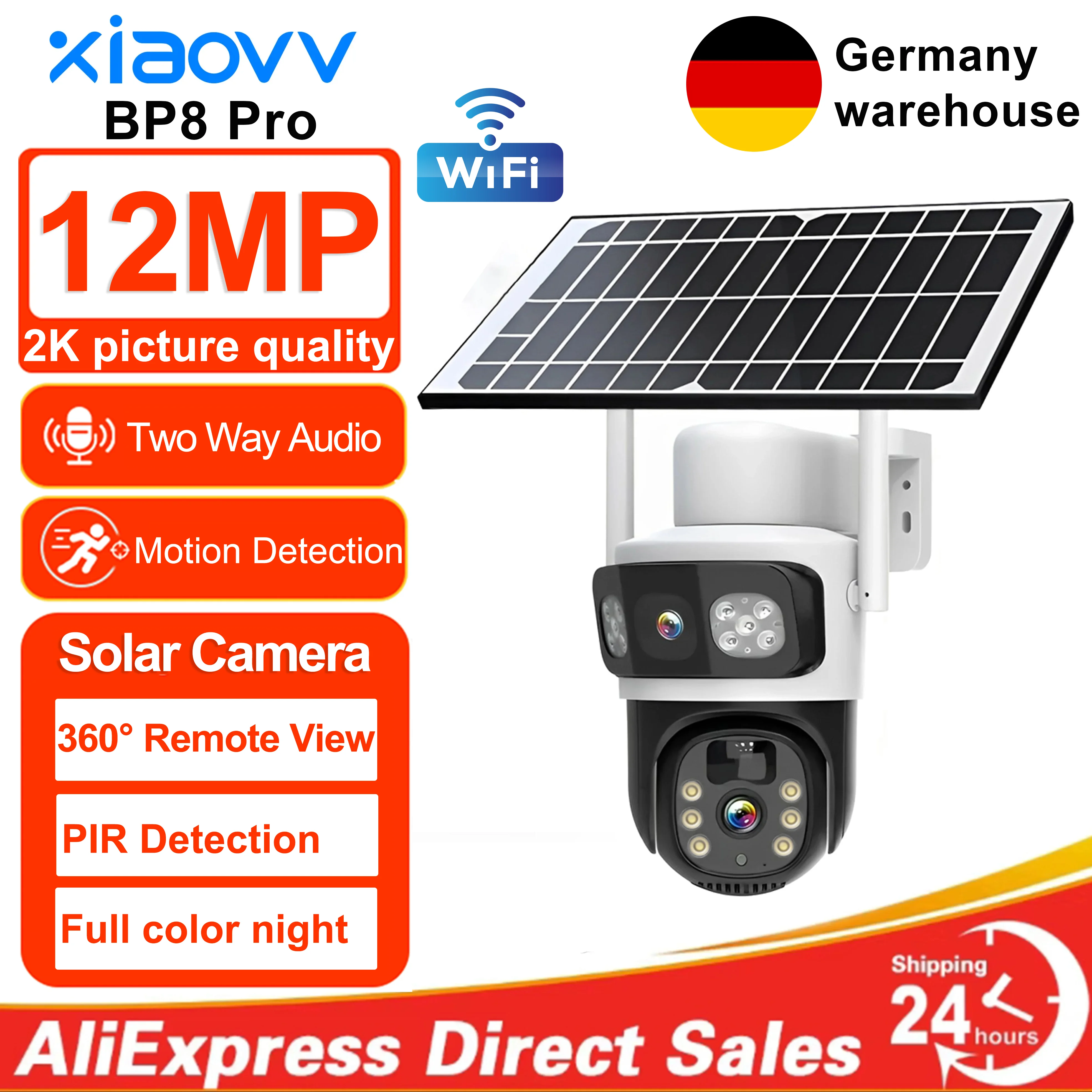 

6K 12MP HD Солнечная камера Wi-Fi Открытый IP Беспроводная безопасность CCTV Наблюдение PTZ Ночное видение PIR Камера обнаружения человека