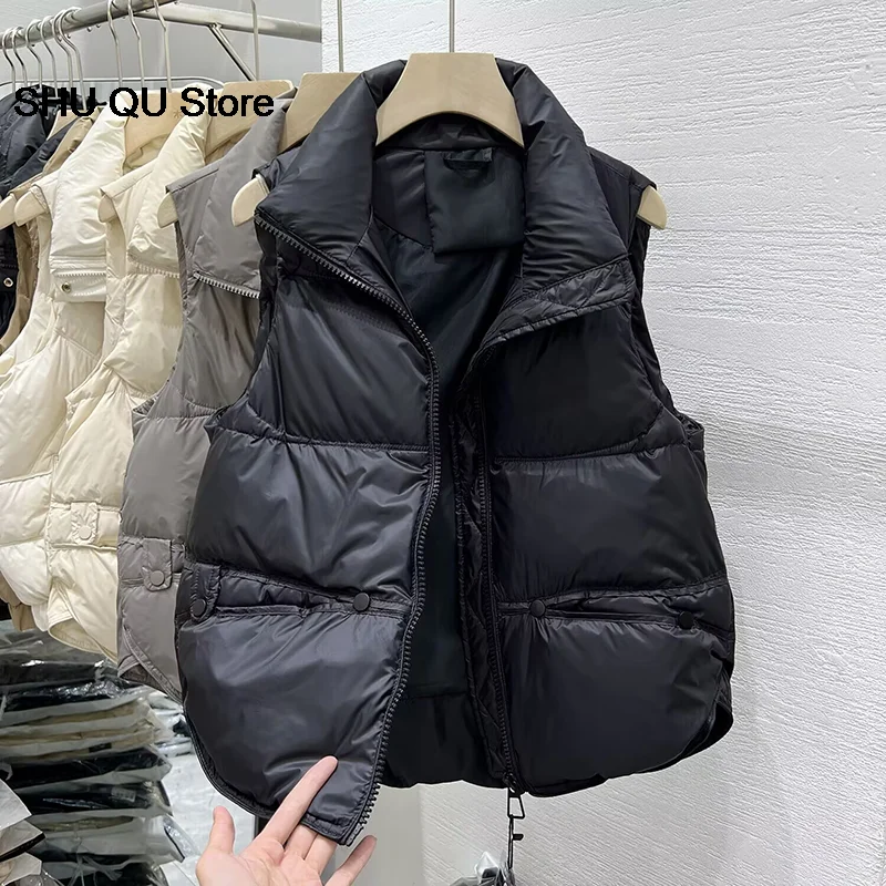 Women' Sleeveless Vest Jackets Winter Fashion Female Cotton-Padded Vest Coats Women Stand Collar Warm Waistcoats Clothing 2XL