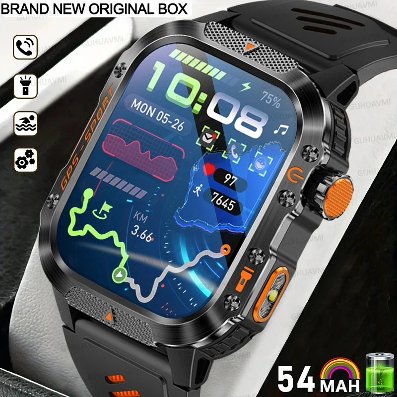 

2025Новый умный GPS-наблюдение IOS, военный компас, фонарик, мужские умные часы, 10 атм, водонепроницаемые, 170 + BT, спортивные режимы, часы для вызова ﻿