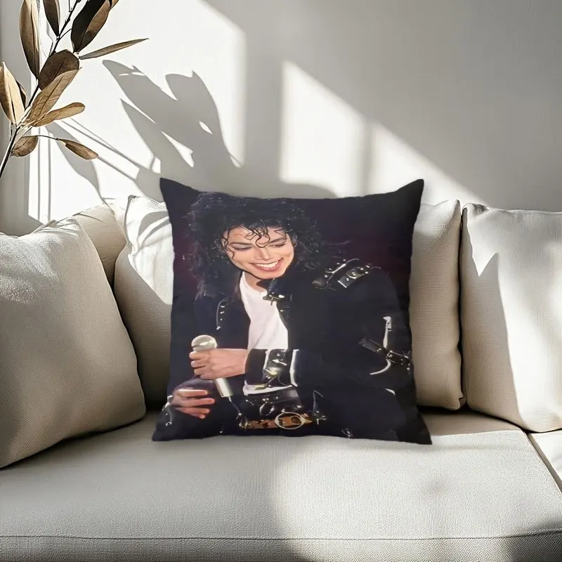 1 Stück Michael Jackson Live Stage Portrait Kissenbezug, 2D-Doppelseitiger Druck, Polyester-Kissenhülle für Sofa, Pop-Musik-Fan-Geschenk