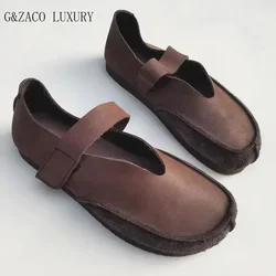 Genuine Cowhide Retro Mary Jane Shoes Flat Soft Oxford Bottom Casual Shoes Breathable Handmade Summer Shoes