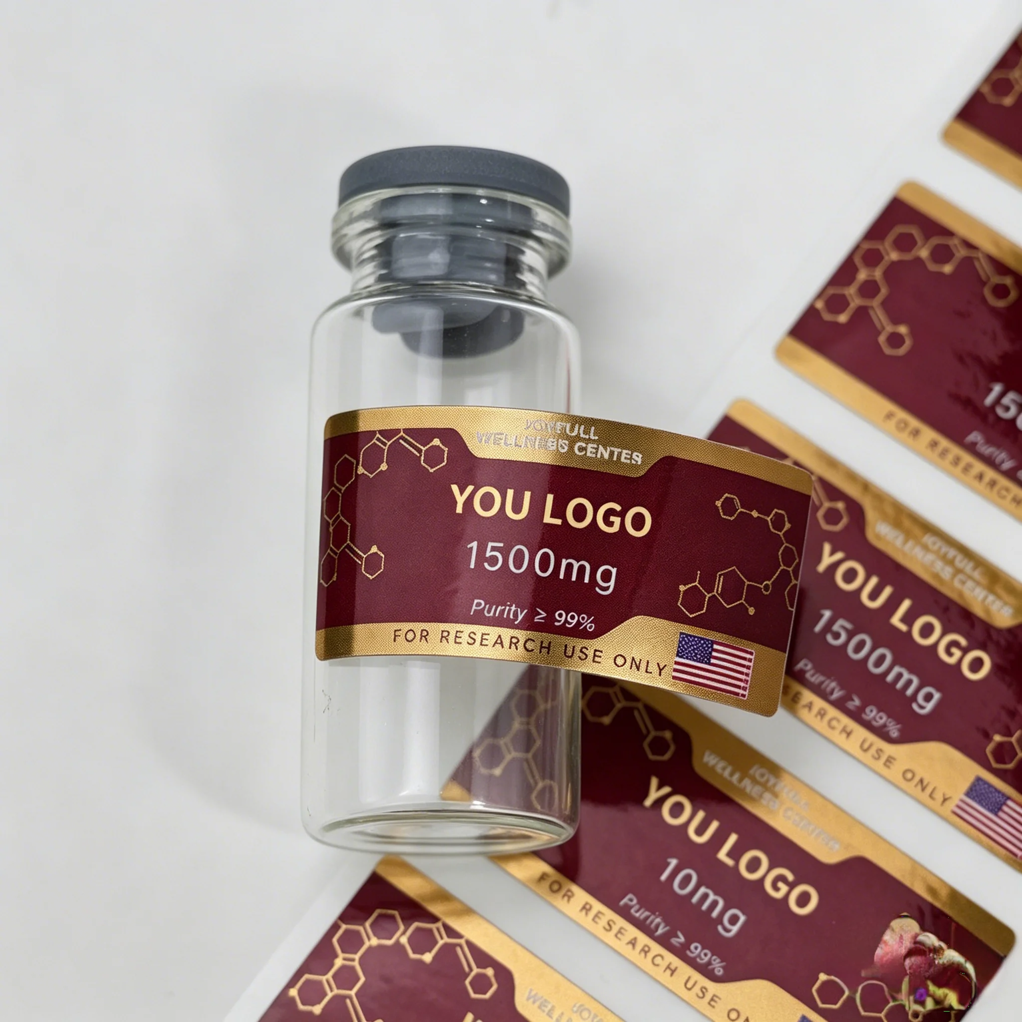 OEM ODM Custom Textured Tamper Proof Stickers Multi Size Vial Packaging Labels Compatible with 3ml Refill Glass Bottles