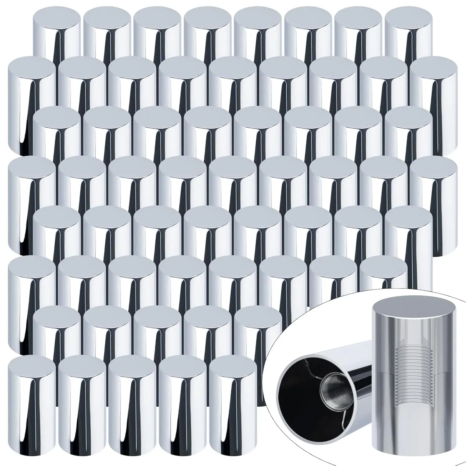 

60 Pcs 33mm ABS Chrome Screw-on Lug Nut Covers for Semi Truck Trailer, Premium Standard Flanged Column Caps