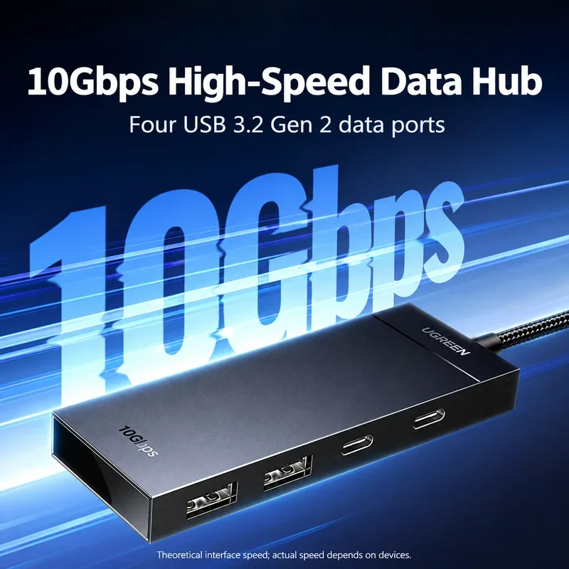 UGREEN CM806 35894 USB-A 3.2 Gen 2 10Gbps 4-Port Hub, 2 USB-A + 2 USB-C Data Ports, USB-C Power Input
