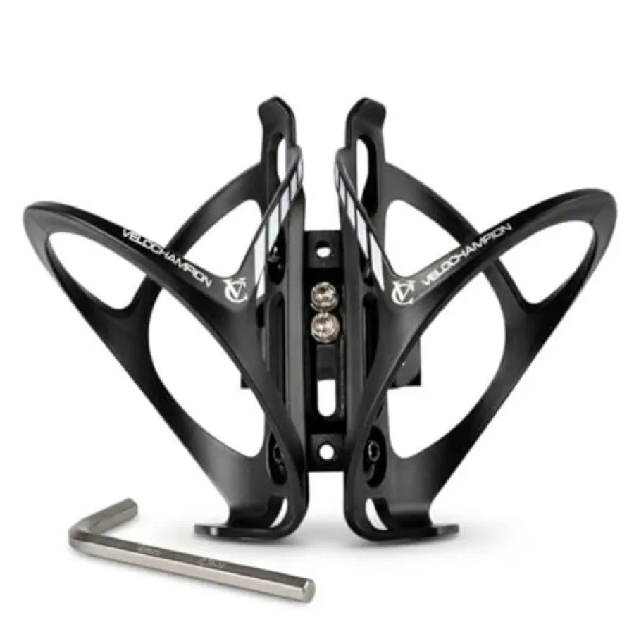 

Universal Dual Bike Water Bottle Holder for Triathlon Road Cycling Aluminum Alloy Black Holds 1 or 2 Bottles up to 750ml + CO2