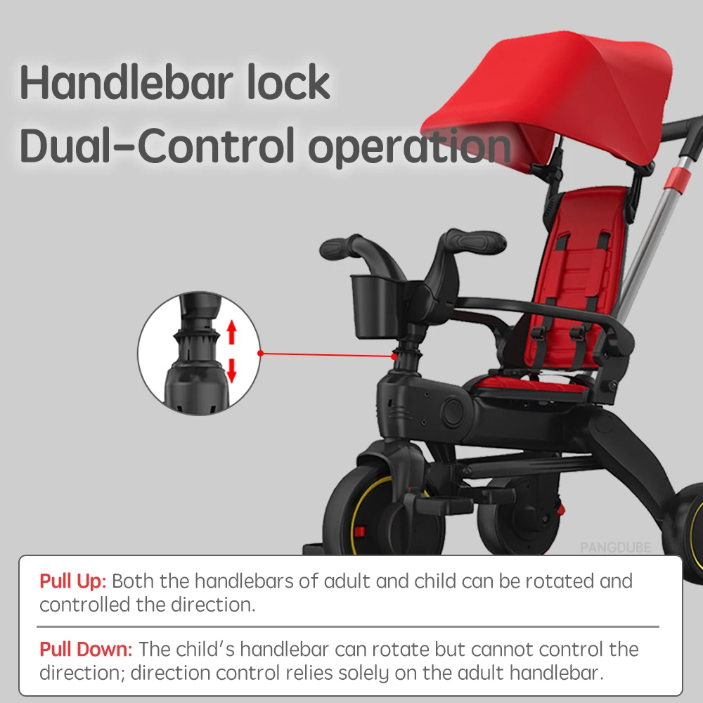 PANGDUBE 3-wiel kinderwagen 7,8 kg lichtgewicht opvouwbare driewieler voor 1-6 jaar multifunctionele kindertrike met ouderhandvat