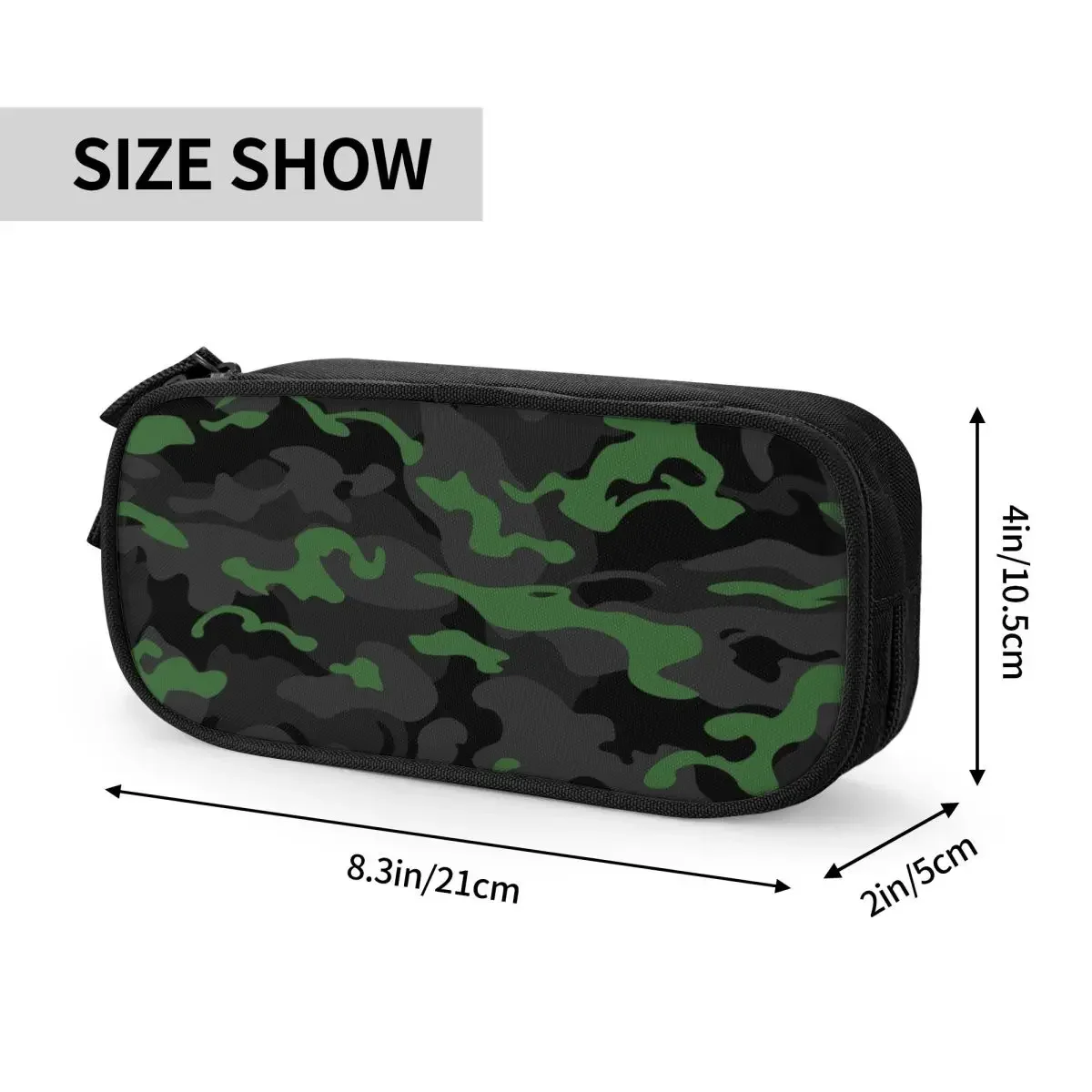 Estuche de lápices de camuflaje verde y negro de camuflaje Kawaii personalizado para niñas y niños, bolsa de lápices de almacenamiento grande, papelería