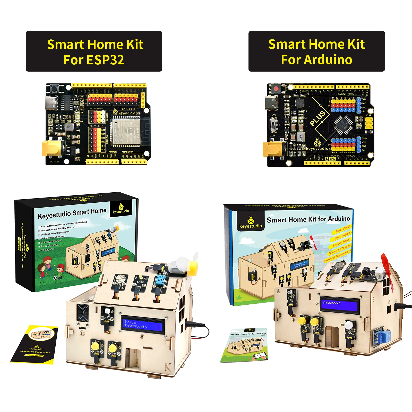 Keyestudio DIY Programmable Smart Home Starter Kit For Arduino Uno Projects&Esp32 STEM Educational Toys Set DIY Electronic Kit