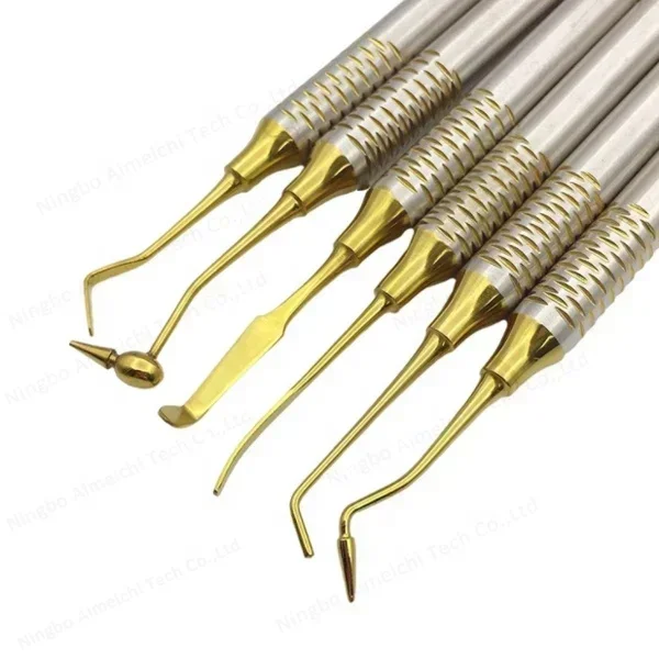 Set 6pcs Dentals Instruments Composites Fillings Spatulas Golden kit Head Fillers Set thick handle Restorations set/ accessories