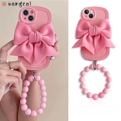 Luxury 3D Bow Phone Case For iPhone 15 14 Plus 13 12 11 Pro Max Mini X XR XS Max 8 7 6 6s Plus SE Wave Cover With Bracelet