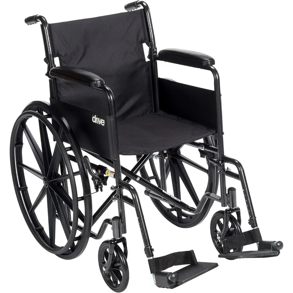 NEW PRODUCT.SSP118FA-SF Silver Sport 1 Folding Transport Wheelchair with Full Arms and Removable Swing-Away Footrest, Black