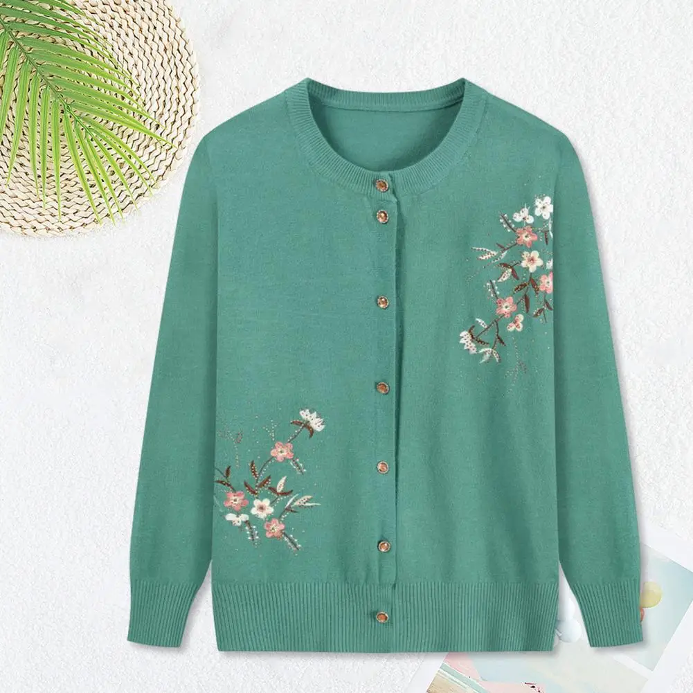 Knitwear Elegant Floral Embroidered Knit Cardigan for Stylish Round Neck Sweater Jacket with Long Sleeves Comfortable for Fall