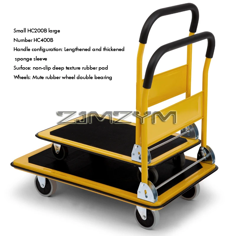 One-Stop High-Performance Foldable Hand Cart Steel Silent Trolley With Four Wheel Small Trailer Trolley