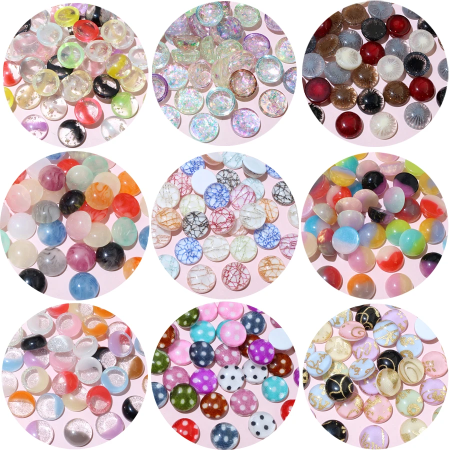 50pcs 12mm Random Colors Mix Resin Cabochons Cameo Flat Back Round DIY Jewelry Making Accessories Findings for Earrings Necklace