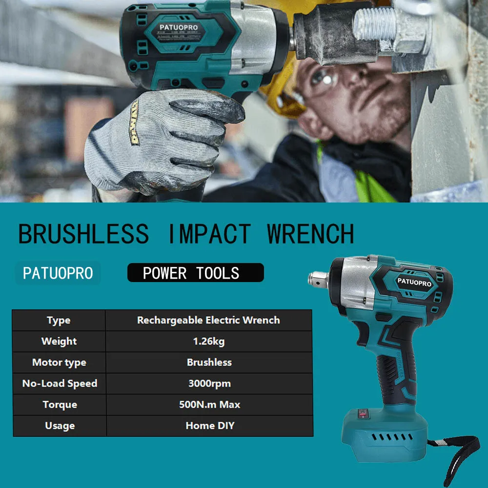 500N.m Brushless Rechargeable Impact Wrench 1/2inch Cordless Multifunctional Electric Wrench For Makita 18V Battery(No Battery)