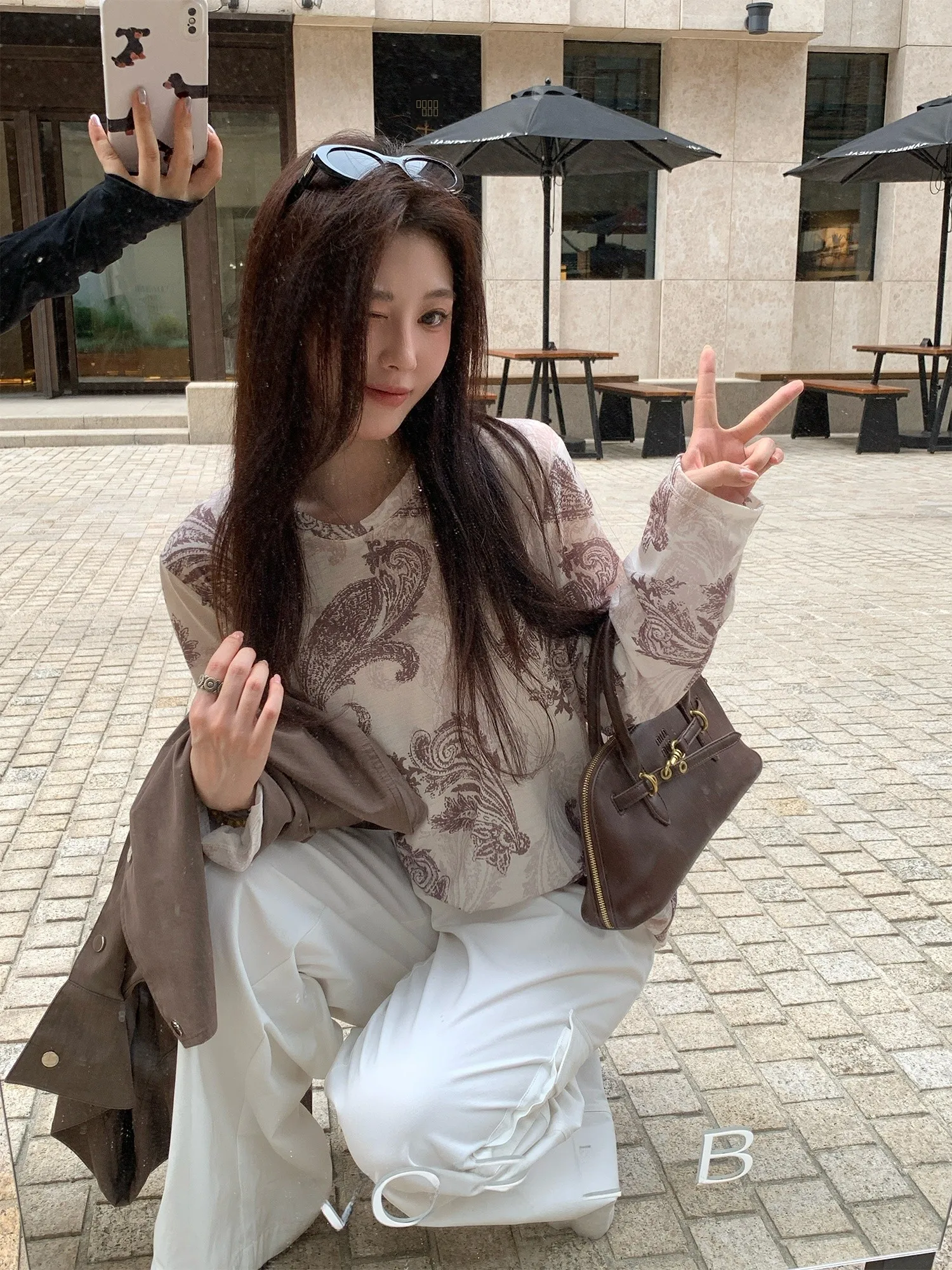 

Топ NAZ больших размеров, длинный, эластичный, из полиэстера и спандекса, с цветочным принтом, винтажный, стройнящий, для женщин, для повседневной носки, осенний...