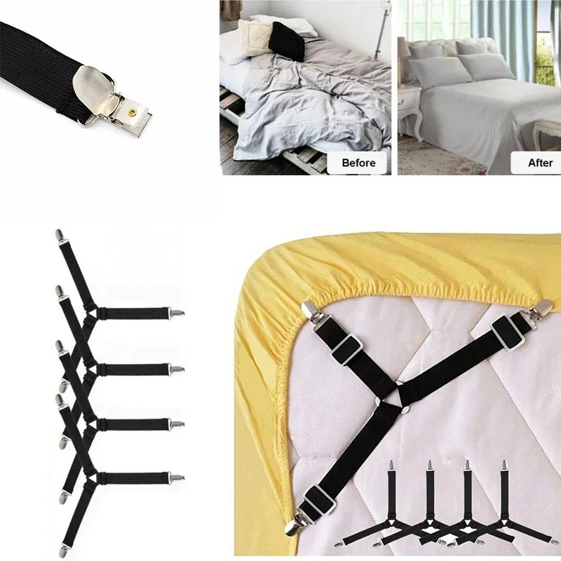 4pcs Adjustable Triangle Bed Sheet Holders Fitted Sheet Clips Non-Slip Sheet Suspenders Mattress Gripper Clips for Bed Mattress