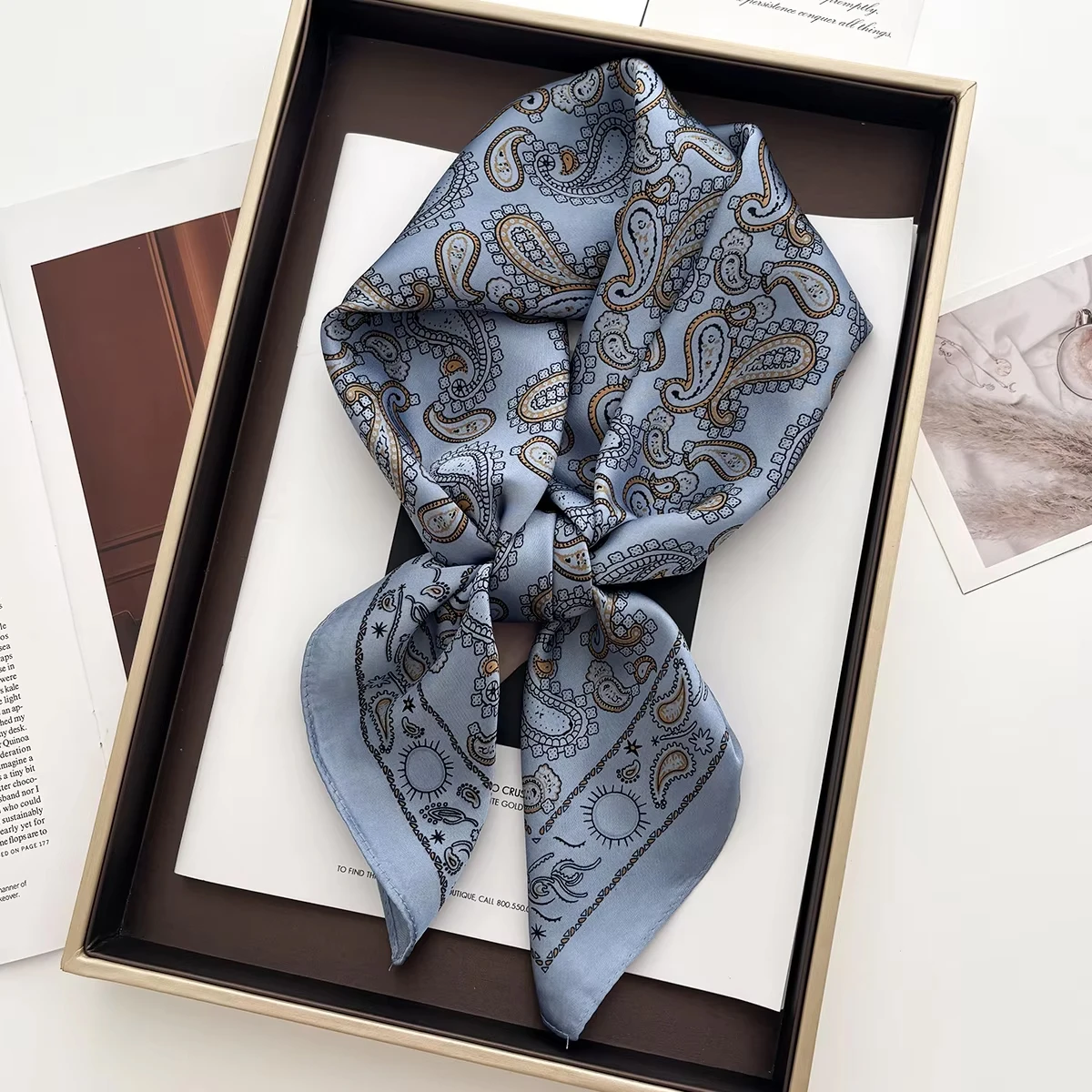 1pcs Luxury Square Scarf Cashew Print Bandana Women's Imitation Silk Scarf Casual Decoration 70cm Neckerchief Headband image 3